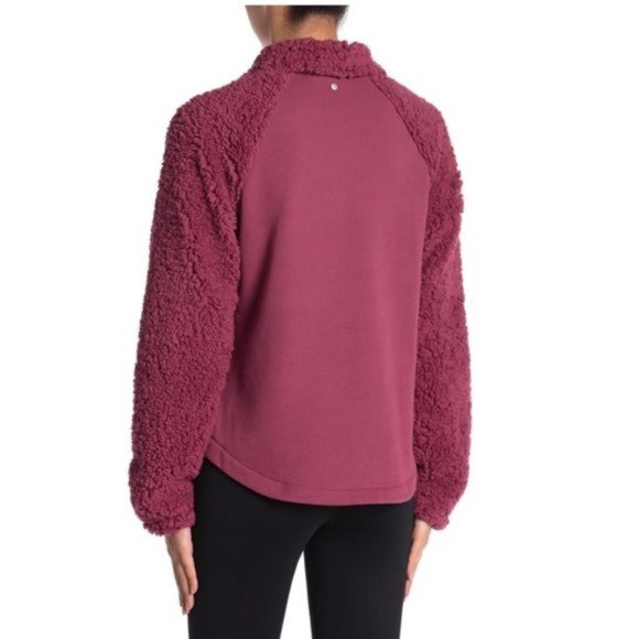 NEW Z By Zella Nordstrom Free Style Faux Shearling Pullover Sweatshirt Burgundy - Picture 2 of 11